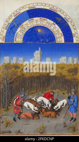 Fratelli Limbourg - Facsimile Dicembre Caccia Wild Boar Foto Stock