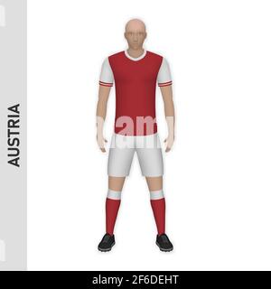 Mockup 3D realistico giocatore di calcio. Austria Football Team Kit modello Illustrazione Vettoriale