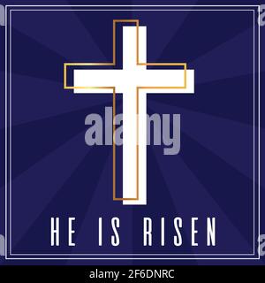 Santa Croce di Pasqua moderna salvezza Cristianesimo Gesù Cristo Blu Oro White Christian Catholic crede di essere Risen Citazione Motivational Card Vettore Illustrazione Vettoriale
