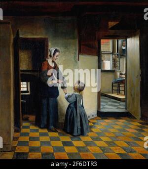 Pieter De Hooch - donna bambino dispensa 1660 Foto Stock