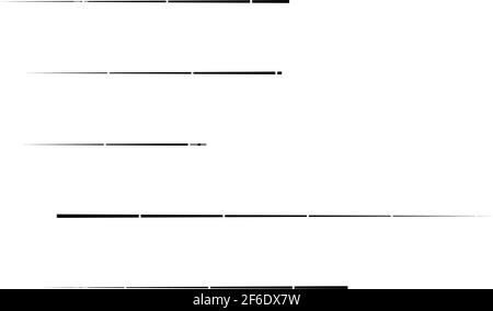 Elemento geometrico a linee rette parallele e tratteggiate. Linee orizzontali casuali, strisce con spazi vuoti Illustrazione Vettoriale