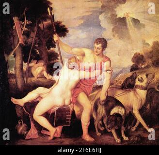 Tiziano Vecelli o Vecellio a.k.a Tiziano - Venere Adonis 1553 Foto Stock