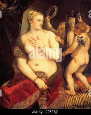 Tiziano Vecelli o Vecellio a.k.a Tiziano - Venere toilette fronte Specchio 1553 Foto Stock