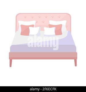 Letto matrimoniale per la camera da letto. Oggetto isolato. Stile cartone animato. Illustrazione vettoriale. Illustrazione Vettoriale