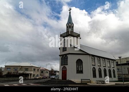 Akranes, Islanda. 27 maggio 2015. Akraneskirkja a Akranes, Islanda. Foto Stock