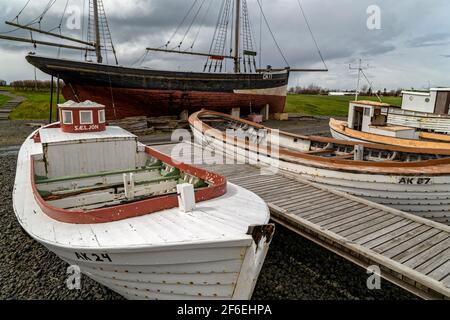 Akranes, Islanda. 27 maggio 2015. Il Museo Folcloristico di Akranes ospita alcune mostre e un grande museo all'aperto Foto Stock