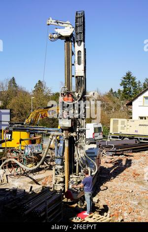 Trivellazione per energia geotermica in basso, Basilea, Svizzera. Foto Stock