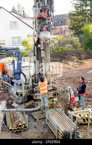 Trivellazione per energia geotermica in basso, Basilea, Svizzera. Foto Stock