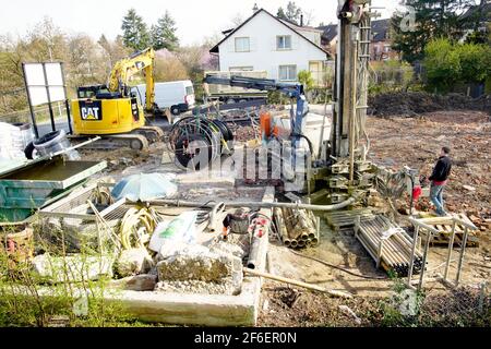 Trivellazione per energia geotermica in basso, Basilea, Svizzera. Foto Stock