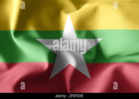 rendering 3d realistico onda bandiera di seta del Myanmar Foto Stock