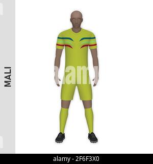 Mockup 3D realistico giocatore di calcio. Mali Football Team Kit modello Illustrazione Vettoriale