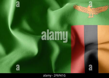 Rendering 3d realistico onda bandiera di seta dello Zambia Foto Stock