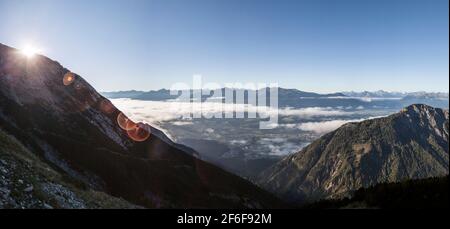 Vista panoramica dal rifugio Bettelwurf in Tirolo, Austria Foto Stock