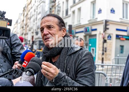 Parigi, Francia. 11 Marzo 2021. Francis Lalanne partecipa ai funerali di Patrick Dufond nella chiesa di St Roch il 11 marzo 2021 a Parigi, Francia. Foto Stock