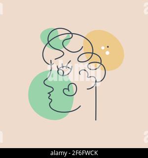 Profilo con cuore di illustrazioni in colori pastello Foto Stock