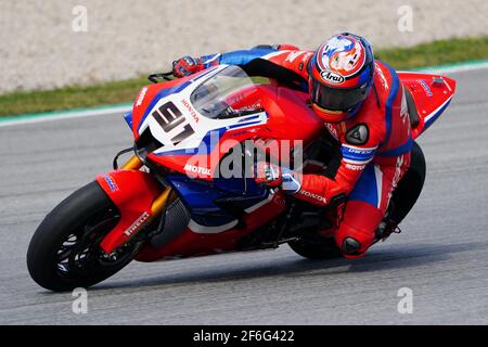 Barcellona, Spagna. 31 Marzo 2021. Test di Superbike al circuito di Barcellona-Catalunya; Leon Haslam (GBR) in sella alla Honda CBR 1000 RR-R per il Team HRC Credit: Action Plus Sports/Alamy Live News Foto Stock