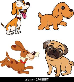 Set di cani carino cartoon Vector Illustrazione Vettoriale