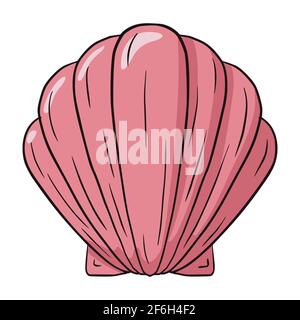 Conchiglia di mare doodle contorno iluustra. Abitante del fondale marino, cockleshell per logo, icone, cartoline, tatuaggio. Stile piatto di conca rosa isolato su sfondo bianco Illustrazione Vettoriale