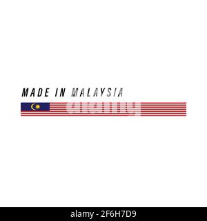 Fabbricato in Malesia, badge o etichetta con bandiera isolata su sfondo bianco Illustrazione Vettoriale