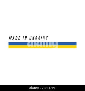 Fabbricato in Ucraina, badge o etichetta con bandiera isolata su sfondo bianco Illustrazione Vettoriale