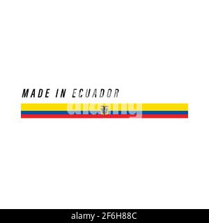 Realizzato in Ecuador, badge o etichetta con bandiera isolata su sfondo bianco Illustrazione Vettoriale