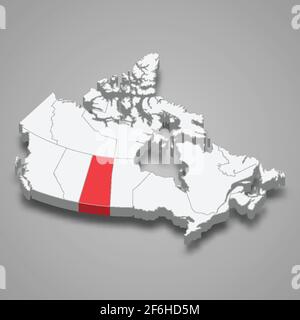 Posizione della regione di Saskatchewan all'interno della mappa isometrica 3d del Canada Illustrazione Vettoriale