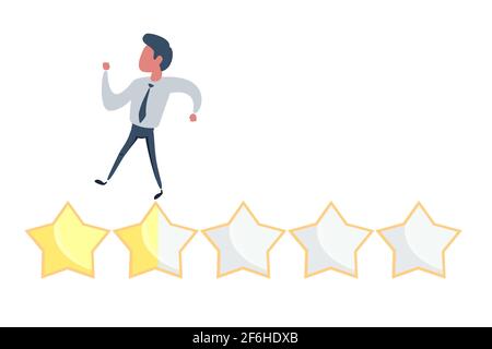 Concetto di revisione del cliente. Classificazione delle stelle dorate. Feedback, reputazione, revisione. Valutazione errata. Illustrazione Vettoriale