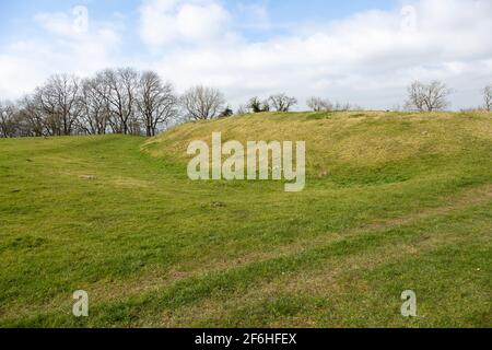 Bincknoll Castle, o Bincknoll Camp, sito di possibile Iron Age univallate Hillfort, Wiltshire, Inghilterra, Regno Unito Foto Stock