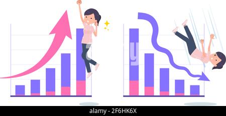 Un insieme di donne del personale medico che esprimono le prestazioni in su e le prestazioni giù.è arte vettoriale così facile da modificare. Illustrazione Vettoriale