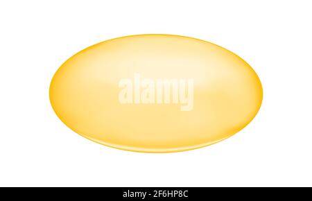 Capsula ovale dorata di olio di pesce, collagene, siero, vitamina A o e, acido grasso omega. Supplemento alimentare per la salute e la bellezza. Illustrazione vettoriale realistica. Illustrazione Vettoriale