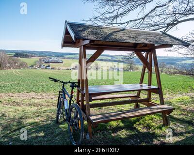 Escursione nel Vogtland in Sassonia in bicicletta Foto Stock
