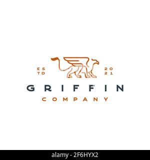 Modello di disegno di Logo di illustrazioni vettoriali di Line Art Griffin Illustrazione Vettoriale