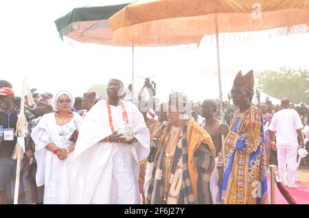 Otunba Gani Adams installato come 15 sono Ona Kankanfo di Yoruba Land da Alaafin di Oyo, Oba Lamidi Adeyemi III, Oyo state Nigeria. Foto Stock