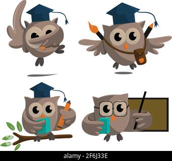 Design modello OWL Bird Smart Education con Owl Symbol Set Illustrazione Vettoriale