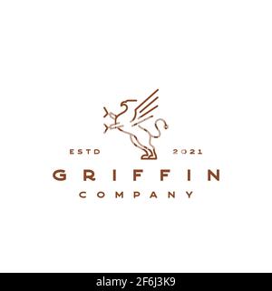 Modello di disegno di Logo di illustrazioni vettoriali di Line Art Griffin Illustrazione Vettoriale