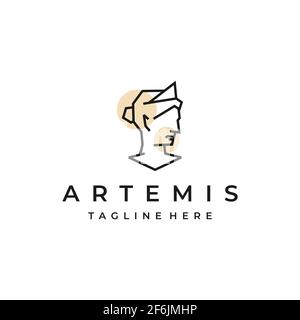 Modello di disegno del logo della linea artistica greca della dea Artemis Illustrazione Vettoriale