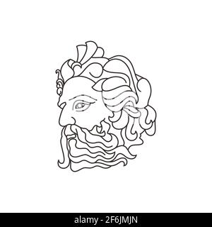 Logo greco di dio Poseideon Line art. Antico Dio greco scultura. Design con logo Face Poseidon Triton Neptune Illustrazione Vettoriale