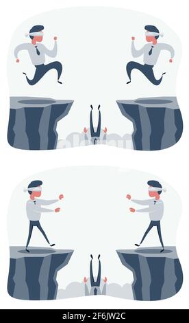 Concetto di problema e crisi nelle imprese. Bendfold persone. Impostazione. Illustrazione Vettoriale