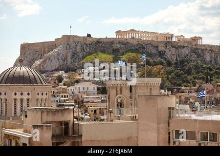 Cattedrale Metropolitana di Atene e Acropoli , Grecia Foto Stock