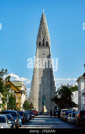 Chiesa di Hallgrímskirkja. Reykjavik Islanda Foto Stock