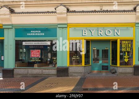Il sito di un ristorante Byron Hamburger ora chiuso a New Street, Birmingham City Centre, Regno Unito Foto Stock