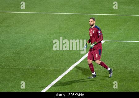 Portiere italiano Donnarumma durante una partita con la nazionale italiana Foto Stock