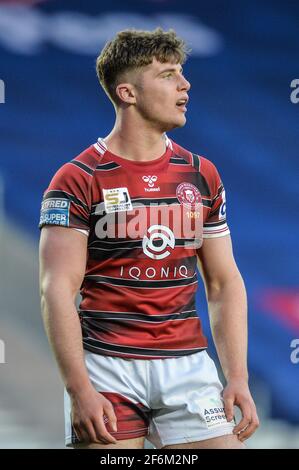 St. Helens, Inghilterra - 1 aprile 2021 - Ethan Havard of Wigan Warriors durante il Rugby League Betfred Super League Round 2 Wigan Warriors vs Wakefield Trinity al Totally Wicked Stadium, St. Helens, UK Dean Williams/Alamy Live News Foto Stock