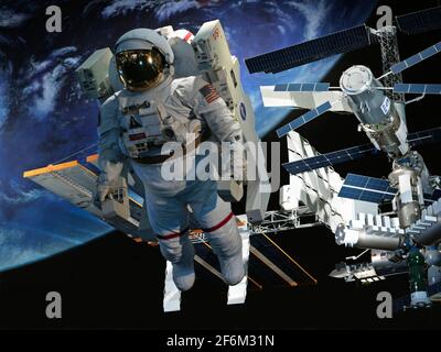 USA, Texas, Houston, NASA/Johnson Space Center, Space Center Houston, astronauta in esposizione spaziale Foto Stock