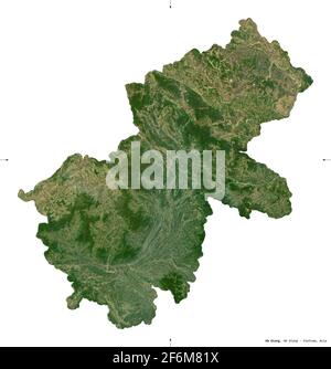 Ha Giang, provincia del Vietnam. Immagini satellitari Sentinel-2. Forma isolata su bianco. Descrizione, ubicazione della capitale. Contiene Copernic modificato Foto Stock