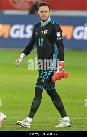 Danny Ward del Galles durante la Coppa del mondo FIFA 2022, la partita di calcio del gruppo e dei qualificatori tra Belgio e Galles il 24 marzo 2021 al King Power allo stadio Den Dreef di Leuven, Belgio - Foto Laurent Lairys / DPPI Foto Stock