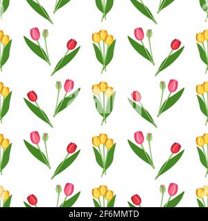 Motivo senza cuciture con tulipani di fiori primaverili di diversi colori. Illustrazione Vettoriale