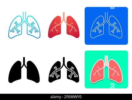Set di icone e simboli polmonari in vettoriale art flat design Illustrazione Vettoriale