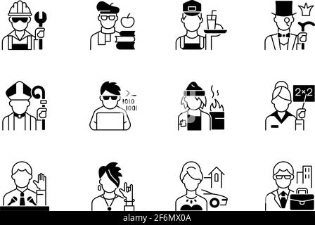 Set di icone lineari nere dello stato sociale Illustrazione Vettoriale