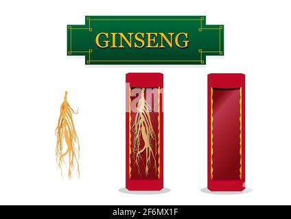 Asian Ginseng in vetrina confezione regalo in appartamento, arte vettoriale Illustrazione Vettoriale